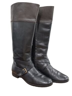 Lauren Ralph Lauren Women's Sahara Leather Black & Brown Riding Boots. Size 9B